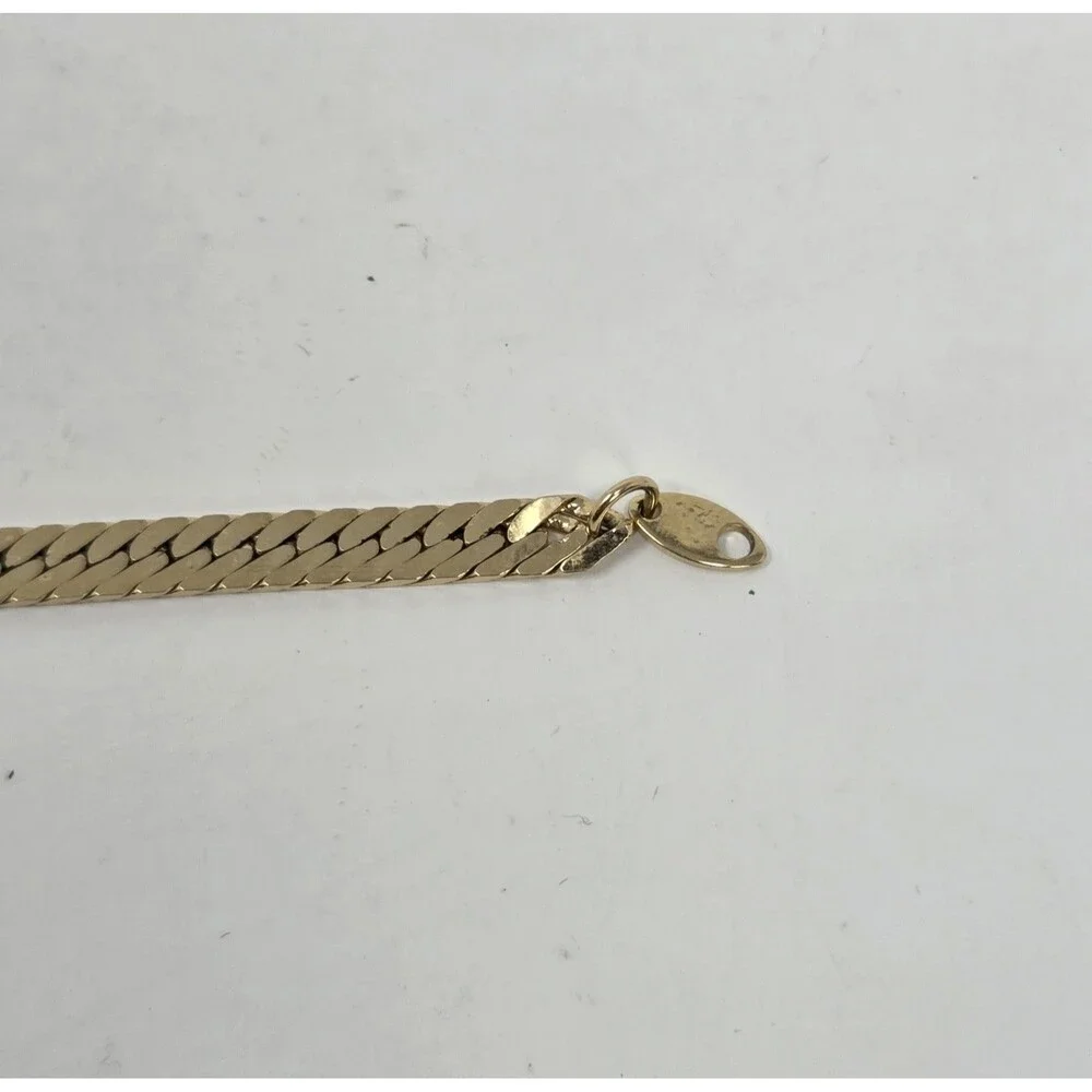 Vintage KL Karl Lagerfeld Signed Gold‎ Tone Herringbone Chain Bracelet 7.5
